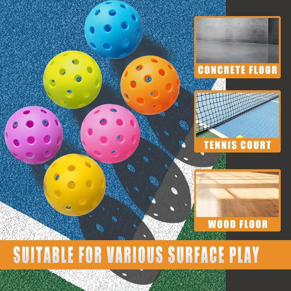Color Pickleball Balls with Bag (6 Pack)