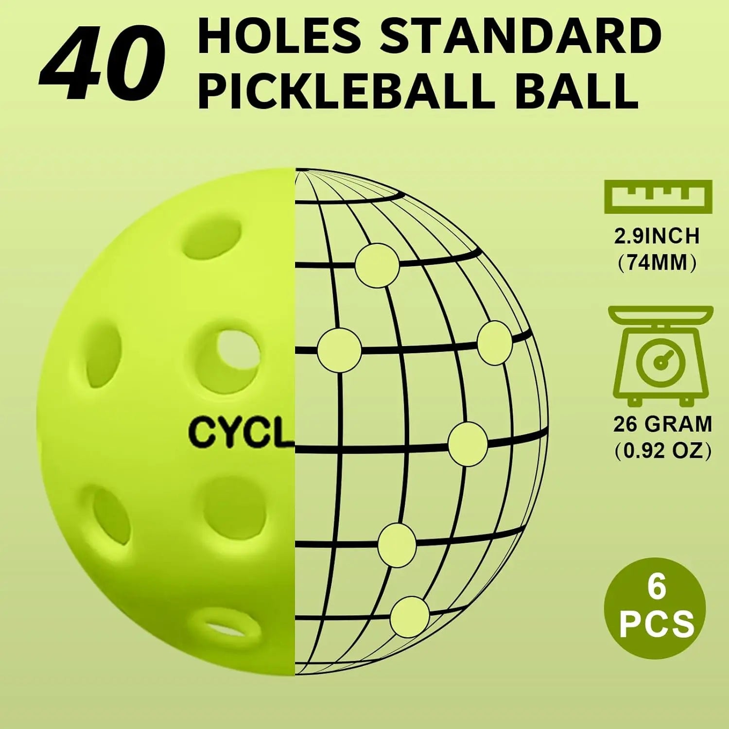 Pickleball Balls with Bag (6 Pack)